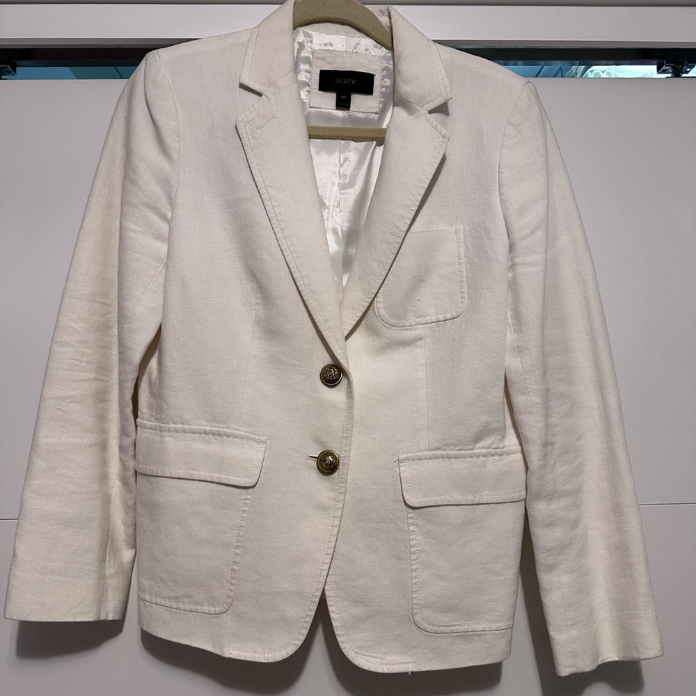 J Crew Women's Petite White Linen Blazer